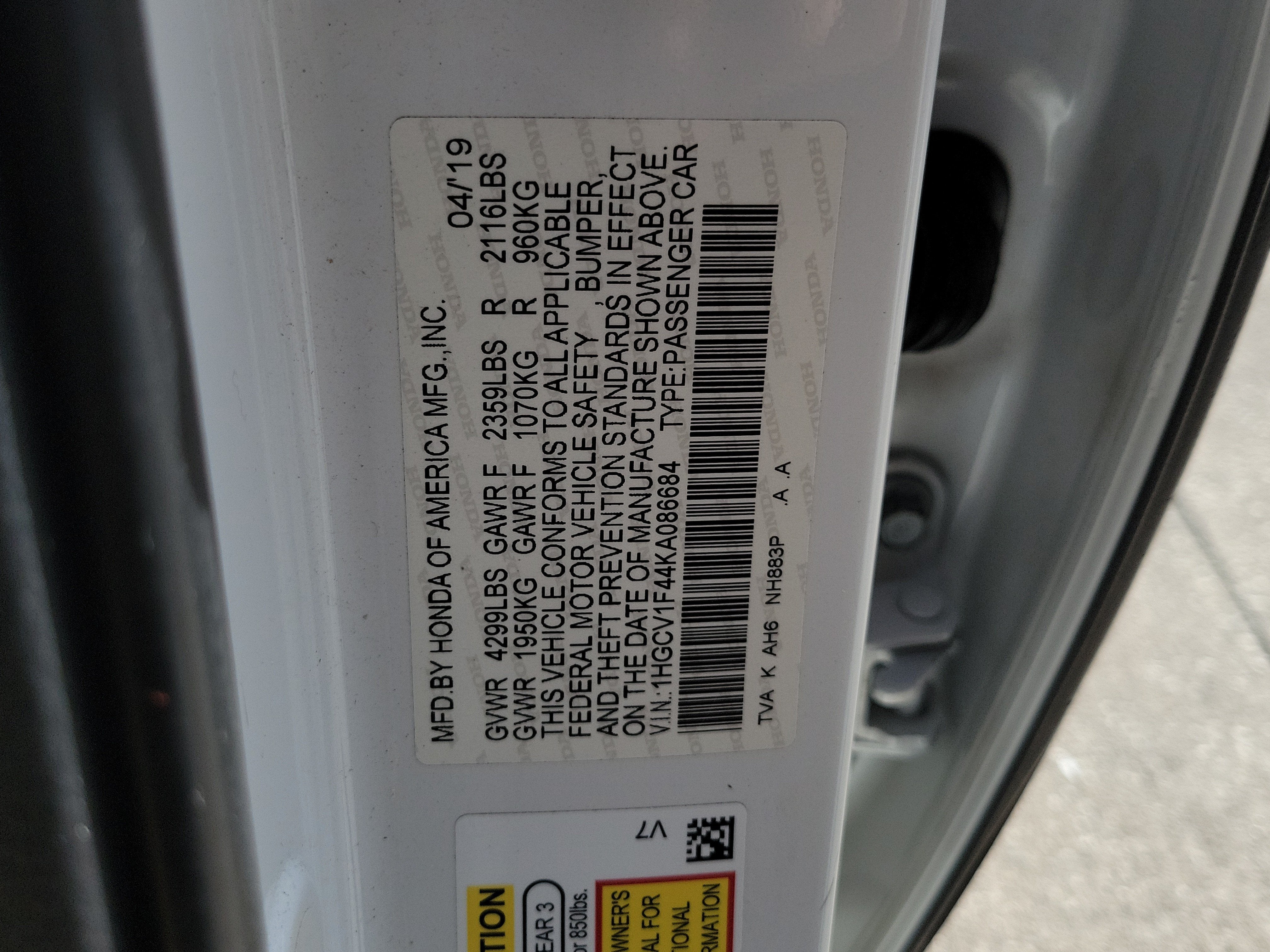 2019 Honda Accord Sedan EX 1.5T